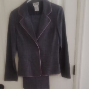 Women's Pant and Blazer Pantsuit Gray with Pink Trim